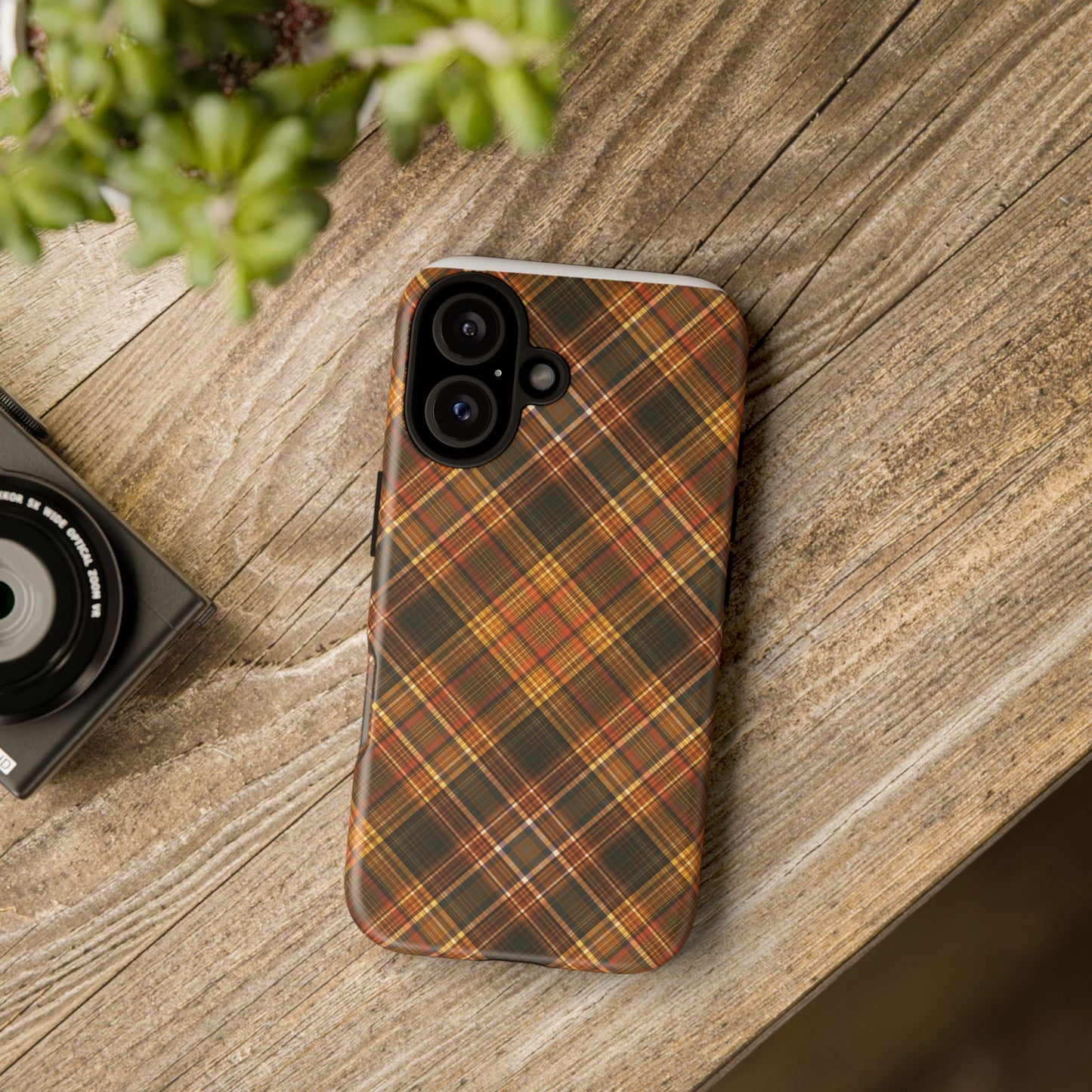 Thanksgiving Plaid Tough Phone Case — Rustic Brown Tartan Protective Cover