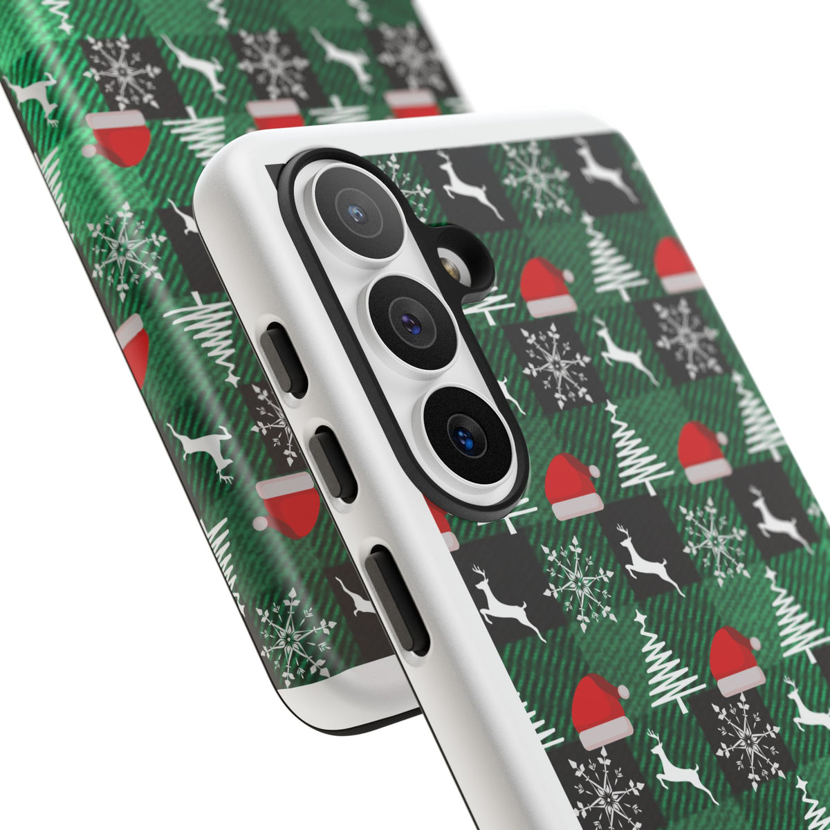 Christmas Plaid Phone Case – Santa Hats, Trees & Reindeer Holiday Pattern