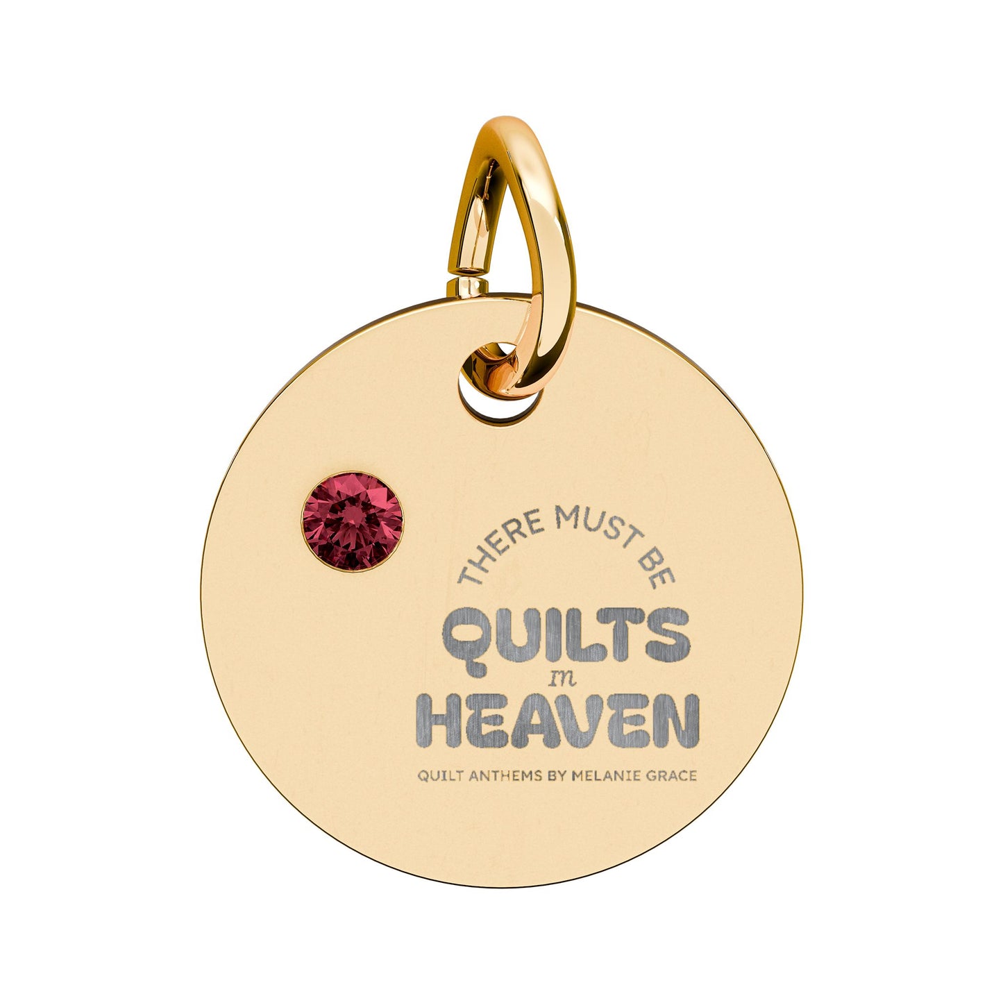 Birthstone Circle Charm — Engraved Personalized Pendant (Quilts of Heaven)