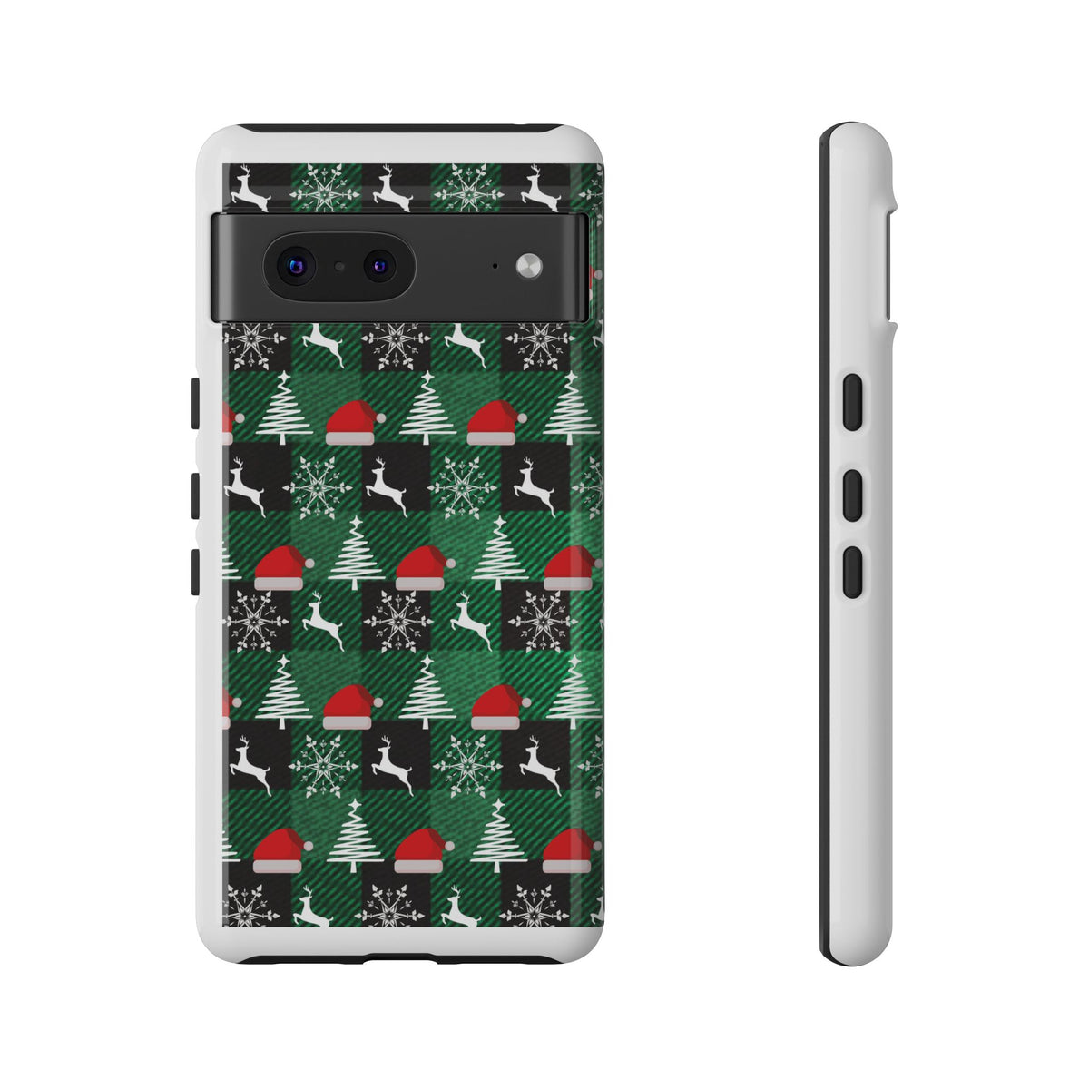 Christmas Plaid Phone Case – Santa Hats, Trees & Reindeer Holiday Pattern