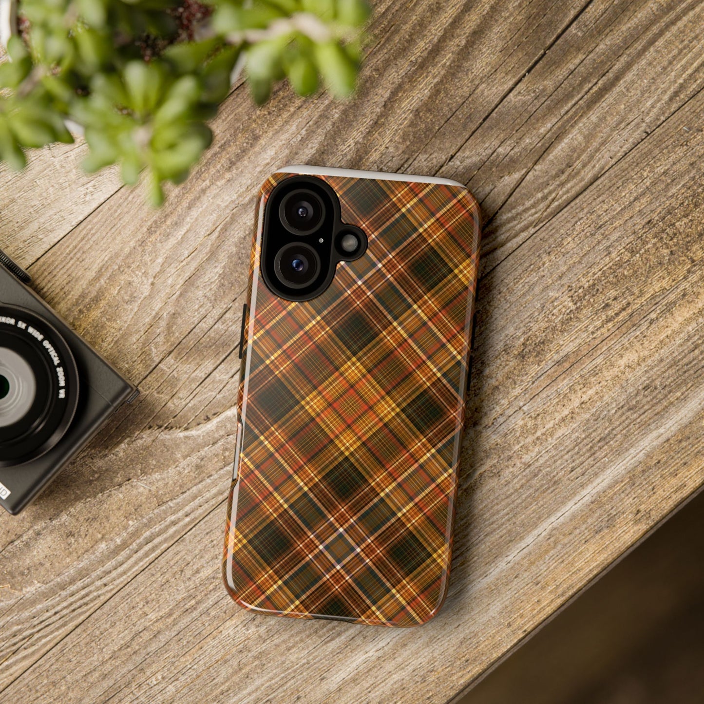 Thanksgiving Plaid Tough Phone Case — Rustic Brown Tartan Protective Cover