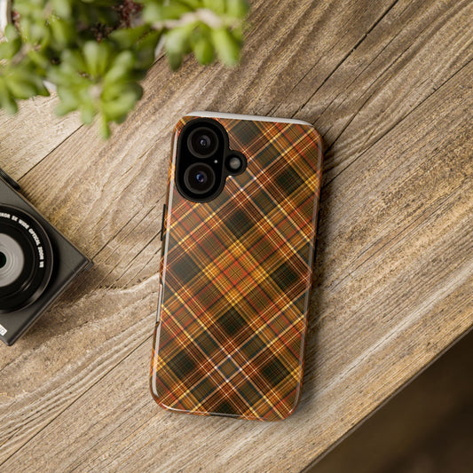 Thanksgiving Plaid Tough Phone Case — Rustic Brown Tartan Protective Cover