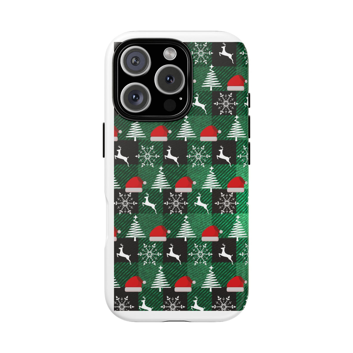 Christmas Plaid Phone Case – Santa Hats, Trees & Reindeer Holiday Pattern