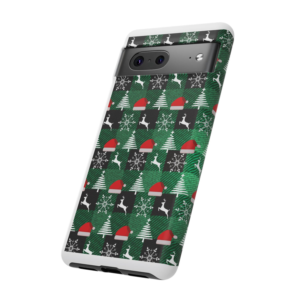 Christmas Plaid Phone Case – Santa Hats, Trees & Reindeer Holiday Pattern
