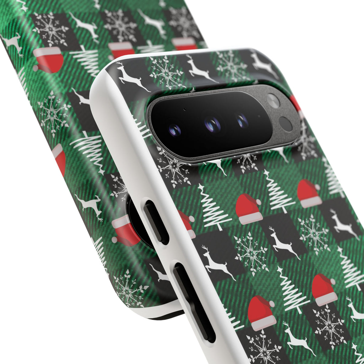 Christmas Plaid Phone Case – Santa Hats, Trees & Reindeer Holiday Pattern