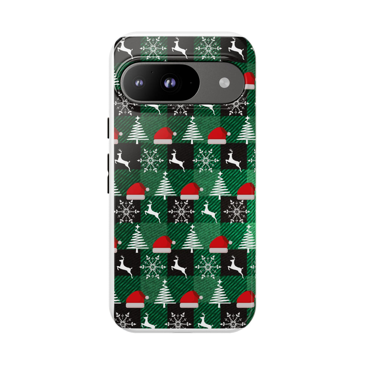 Christmas Plaid Phone Case – Santa Hats, Trees & Reindeer Holiday Pattern
