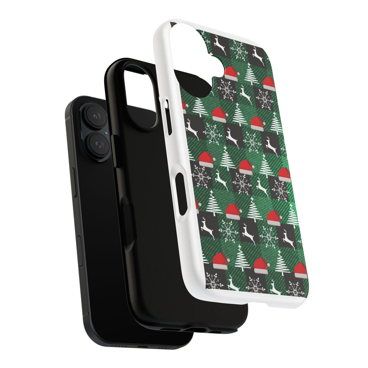 Christmas Plaid Phone Case – Santa Hats, Trees & Reindeer Holiday Pattern