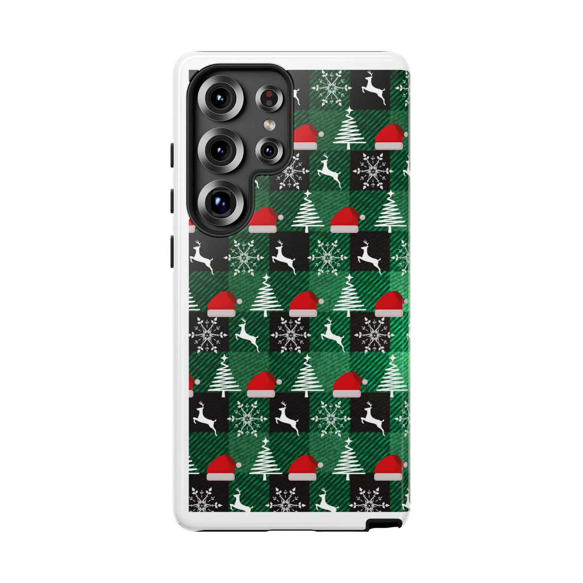 Christmas Plaid Phone Case – Santa Hats, Trees & Reindeer Holiday Pattern