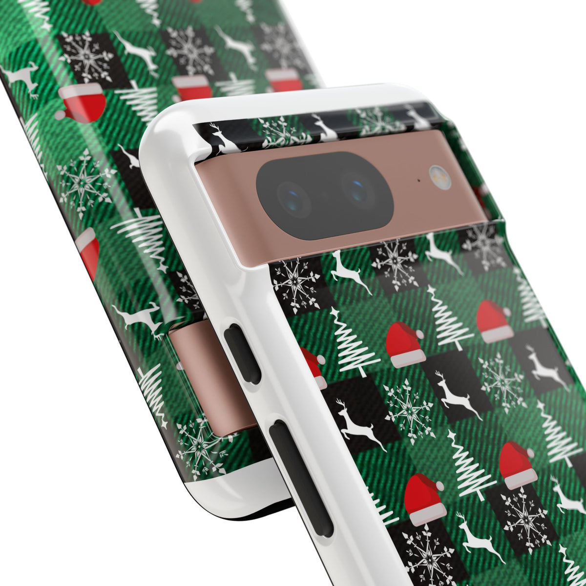 Christmas Plaid Phone Case – Santa Hats, Trees & Reindeer Holiday Pattern