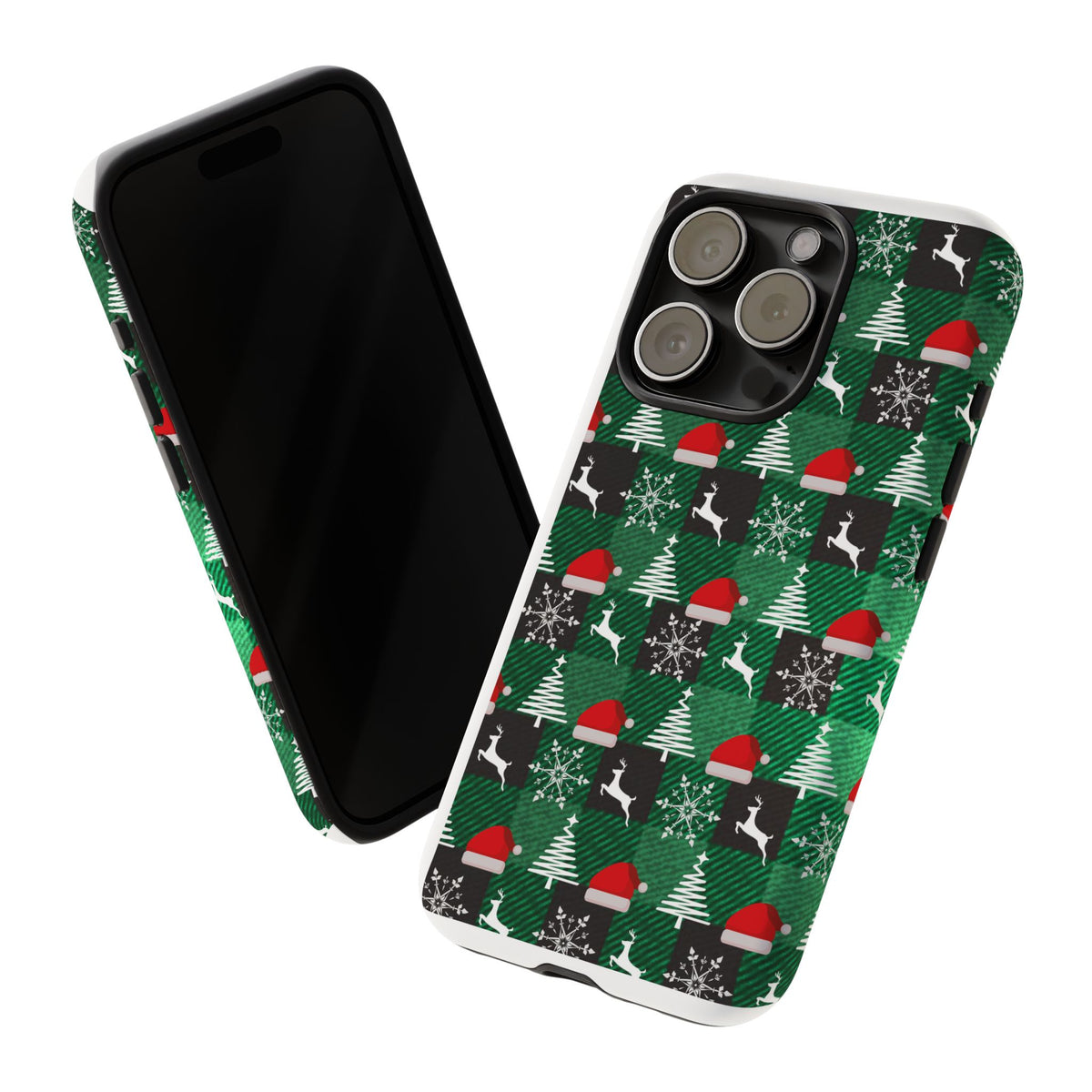 Christmas Plaid Phone Case – Santa Hats, Trees & Reindeer Holiday Pattern