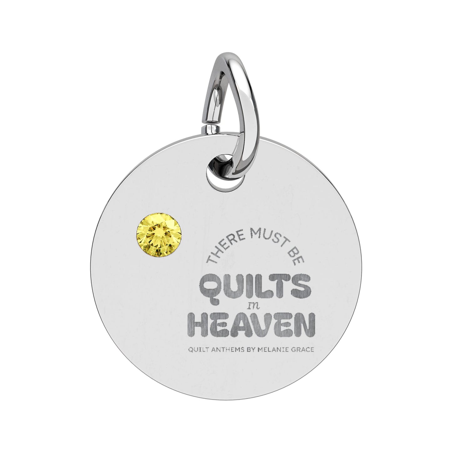 Birthstone Circle Charm — Engraved Personalized Pendant (Quilts of Heaven)