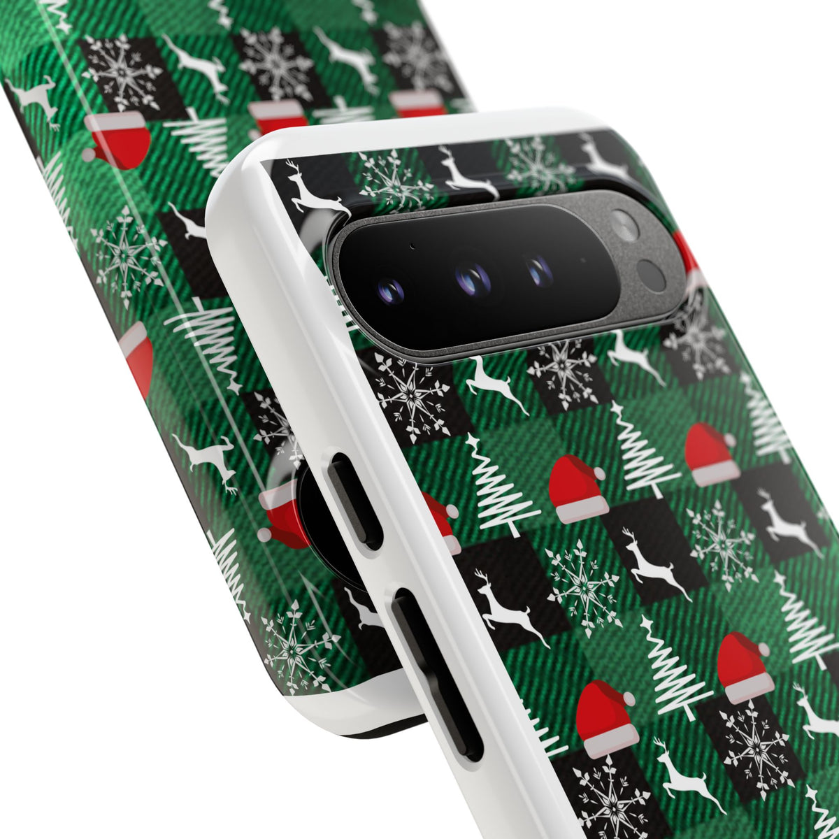Christmas Plaid Phone Case – Santa Hats, Trees & Reindeer Holiday Pattern