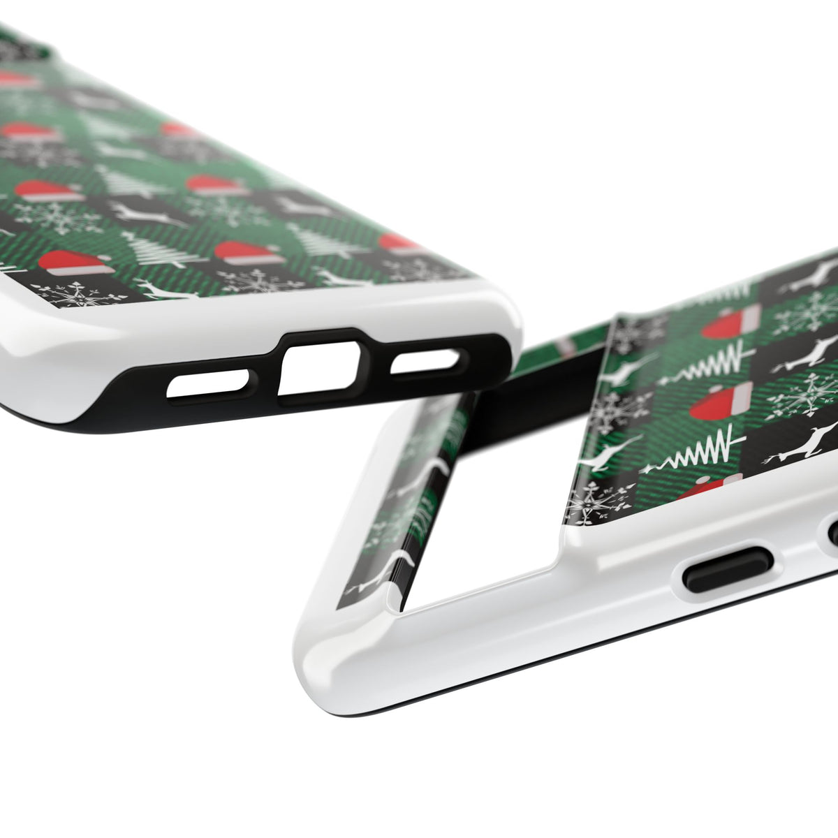 Christmas Plaid Phone Case – Santa Hats, Trees & Reindeer Holiday Pattern