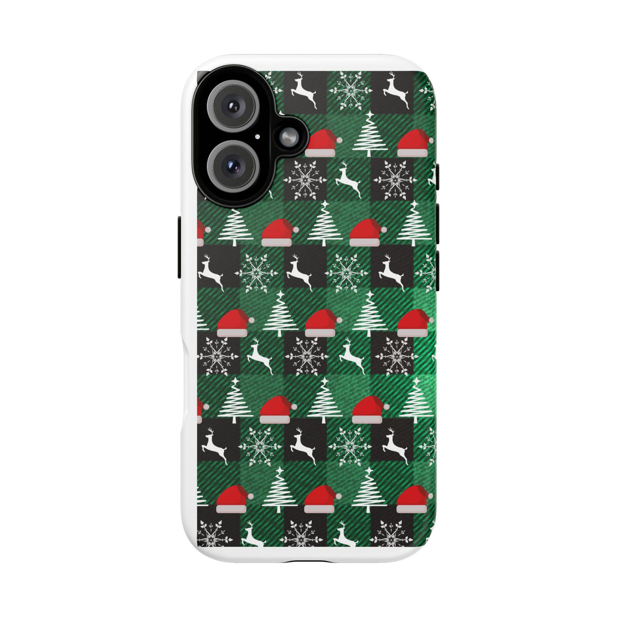 Christmas Plaid Phone Case – Santa Hats, Trees & Reindeer Holiday Pattern
