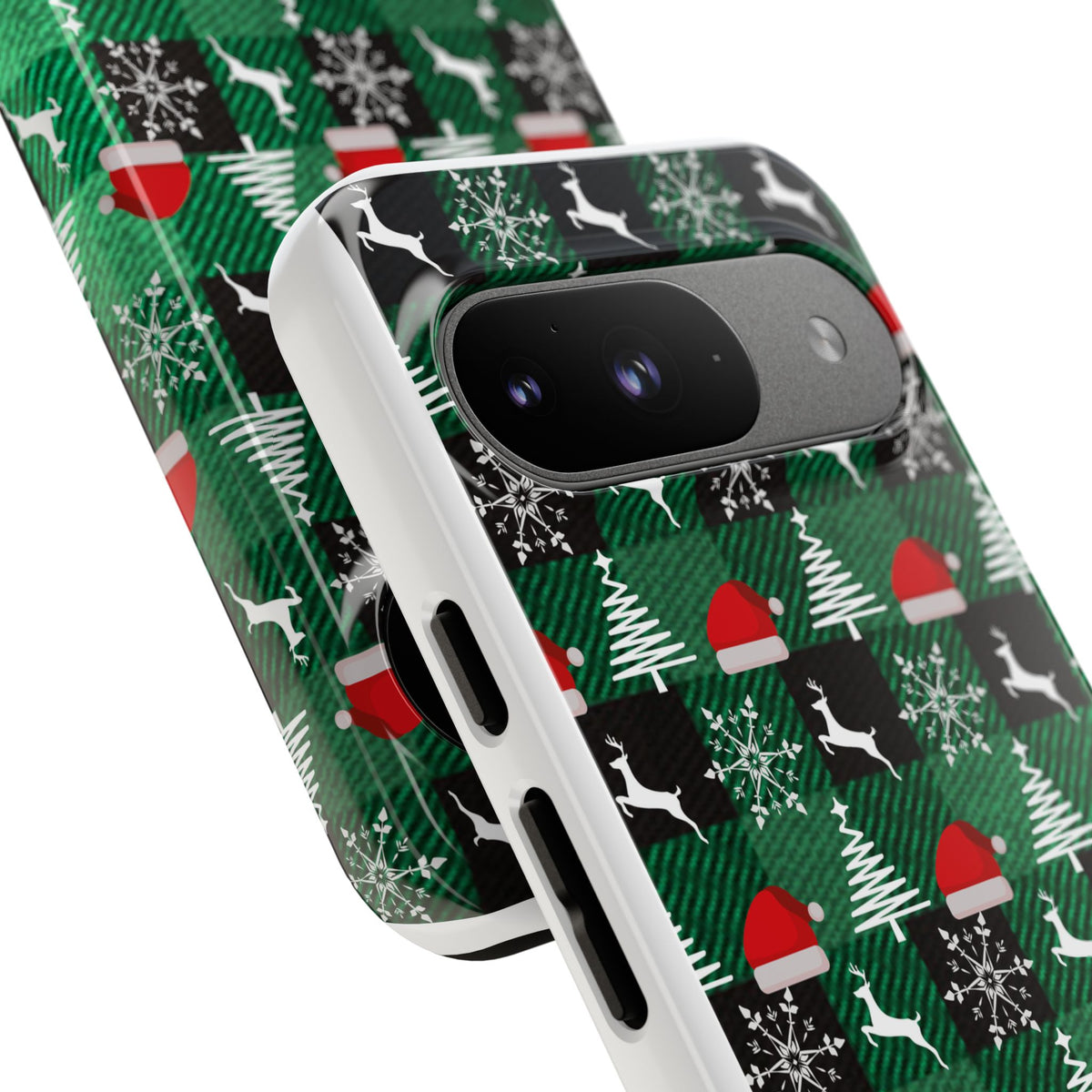 Christmas Plaid Phone Case – Santa Hats, Trees & Reindeer Holiday Pattern