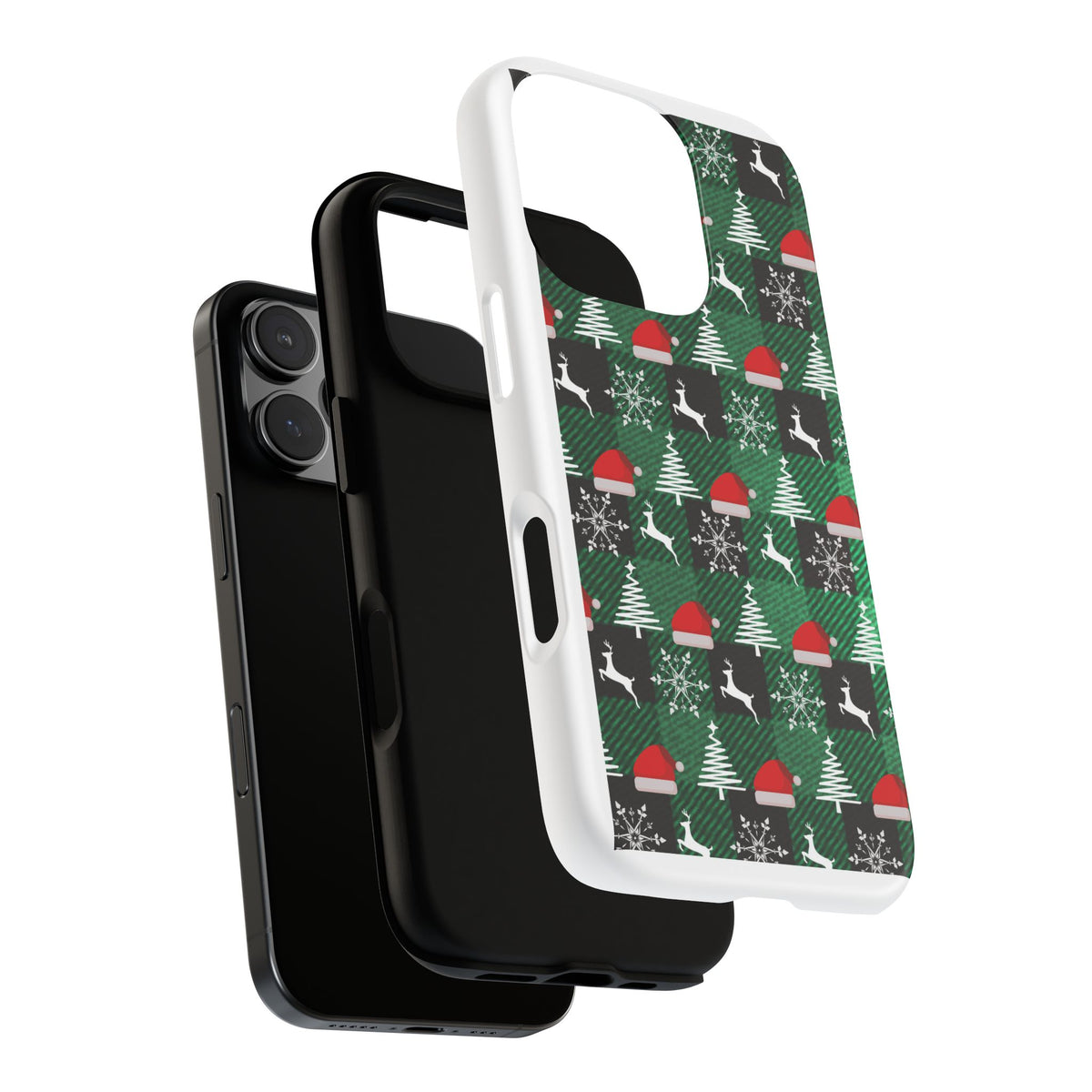 Christmas Plaid Phone Case – Santa Hats, Trees & Reindeer Holiday Pattern