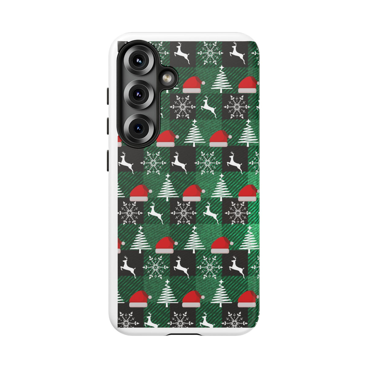 Christmas Plaid Phone Case – Santa Hats, Trees & Reindeer Holiday Pattern