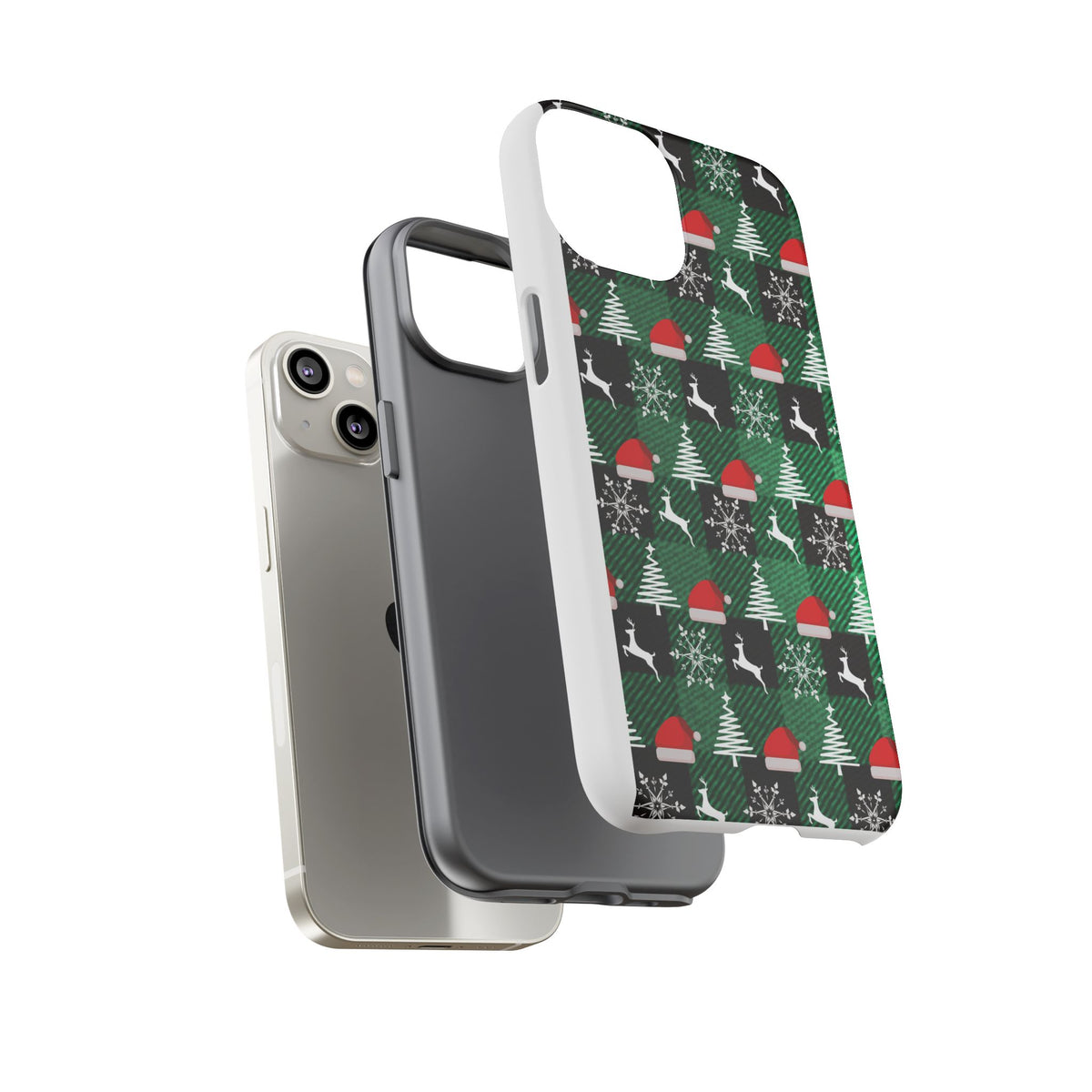 Christmas Plaid Phone Case – Santa Hats, Trees & Reindeer Holiday Pattern