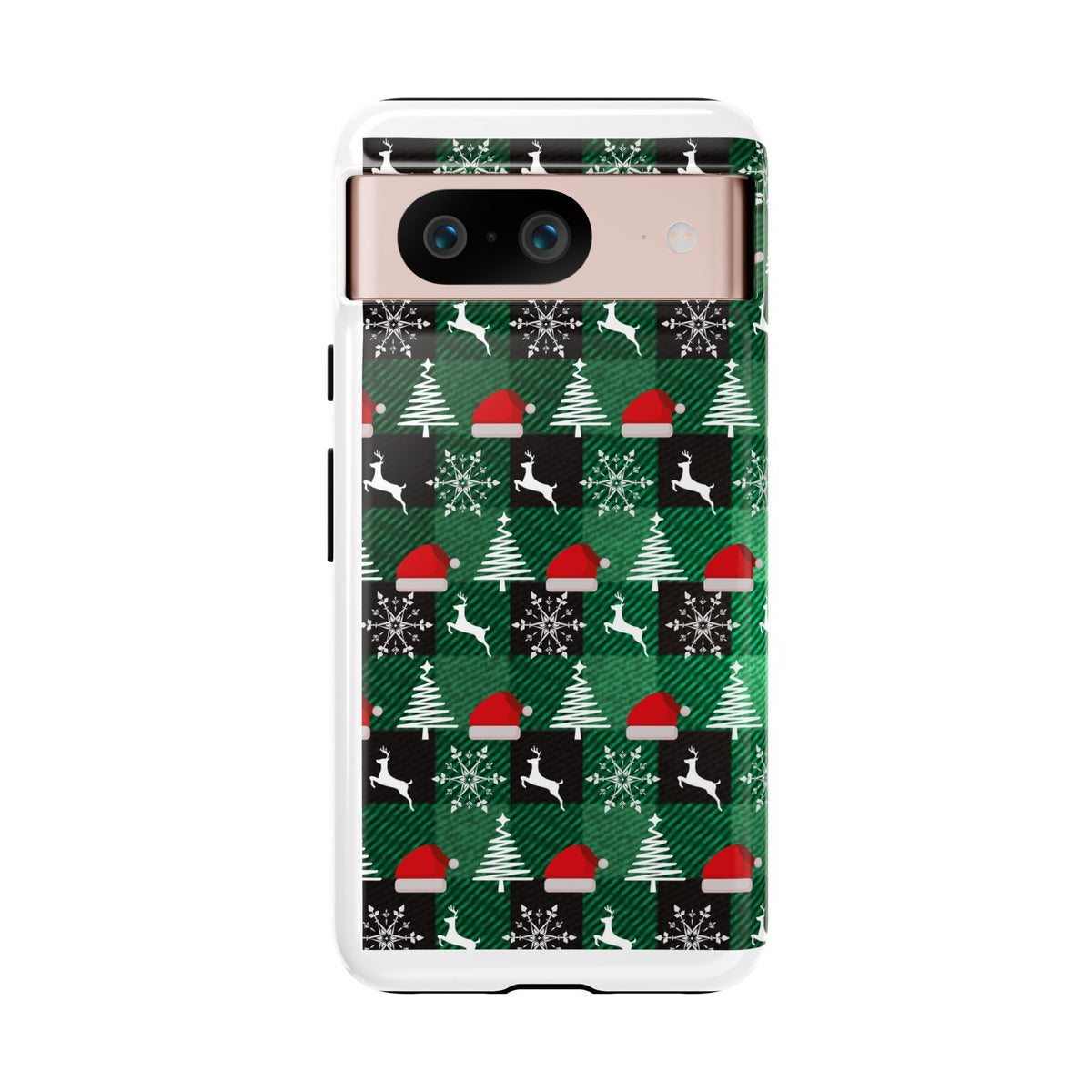 Christmas Plaid Phone Case – Santa Hats, Trees & Reindeer Holiday Pattern