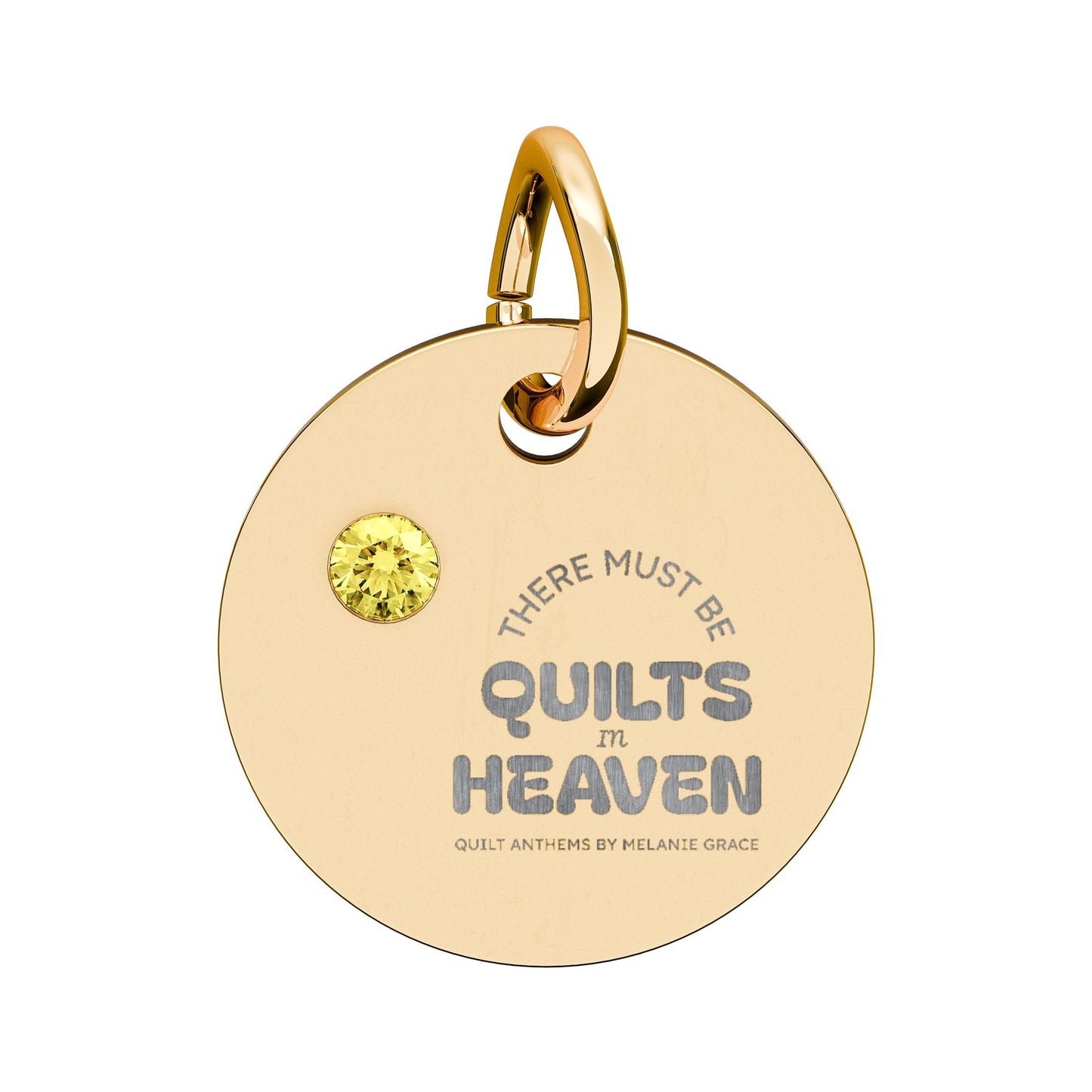 Birthstone Circle Charm — Engraved Personalized Pendant (Quilts of Heaven)