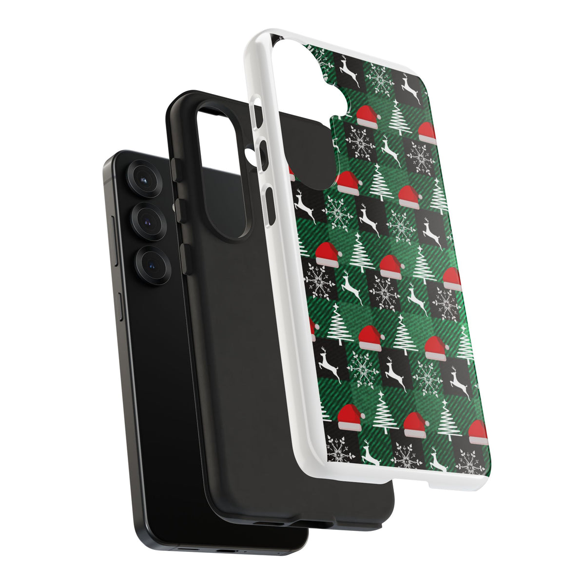 Christmas Plaid Phone Case – Santa Hats, Trees & Reindeer Holiday Pattern