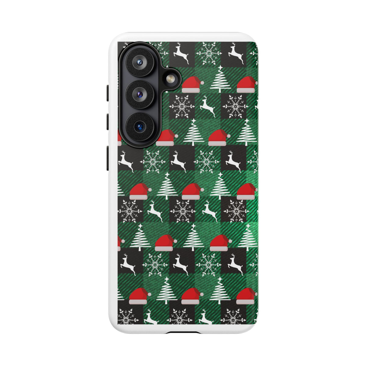 Christmas Plaid Phone Case – Santa Hats, Trees & Reindeer Holiday Pattern