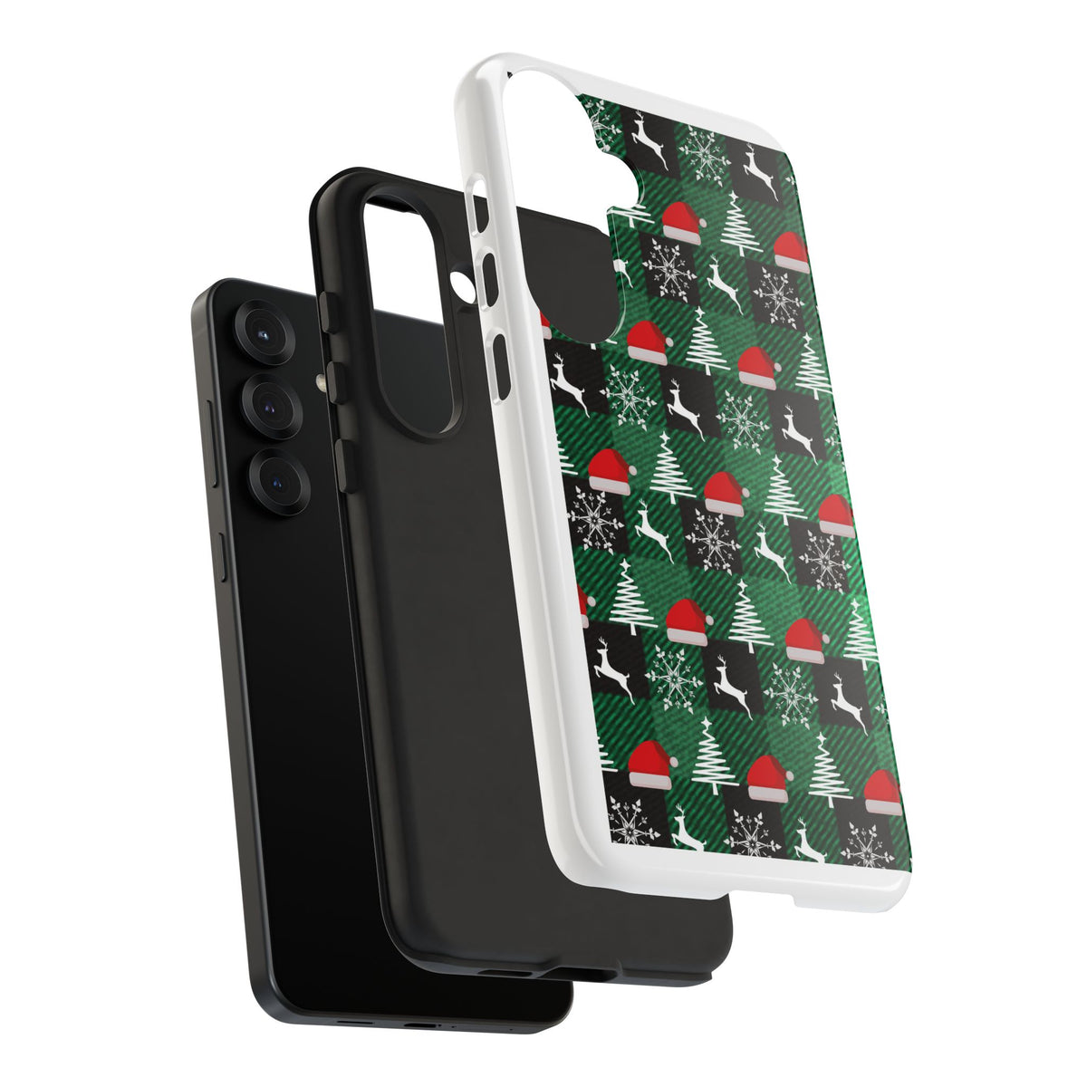 Christmas Plaid Phone Case – Santa Hats, Trees & Reindeer Holiday Pattern