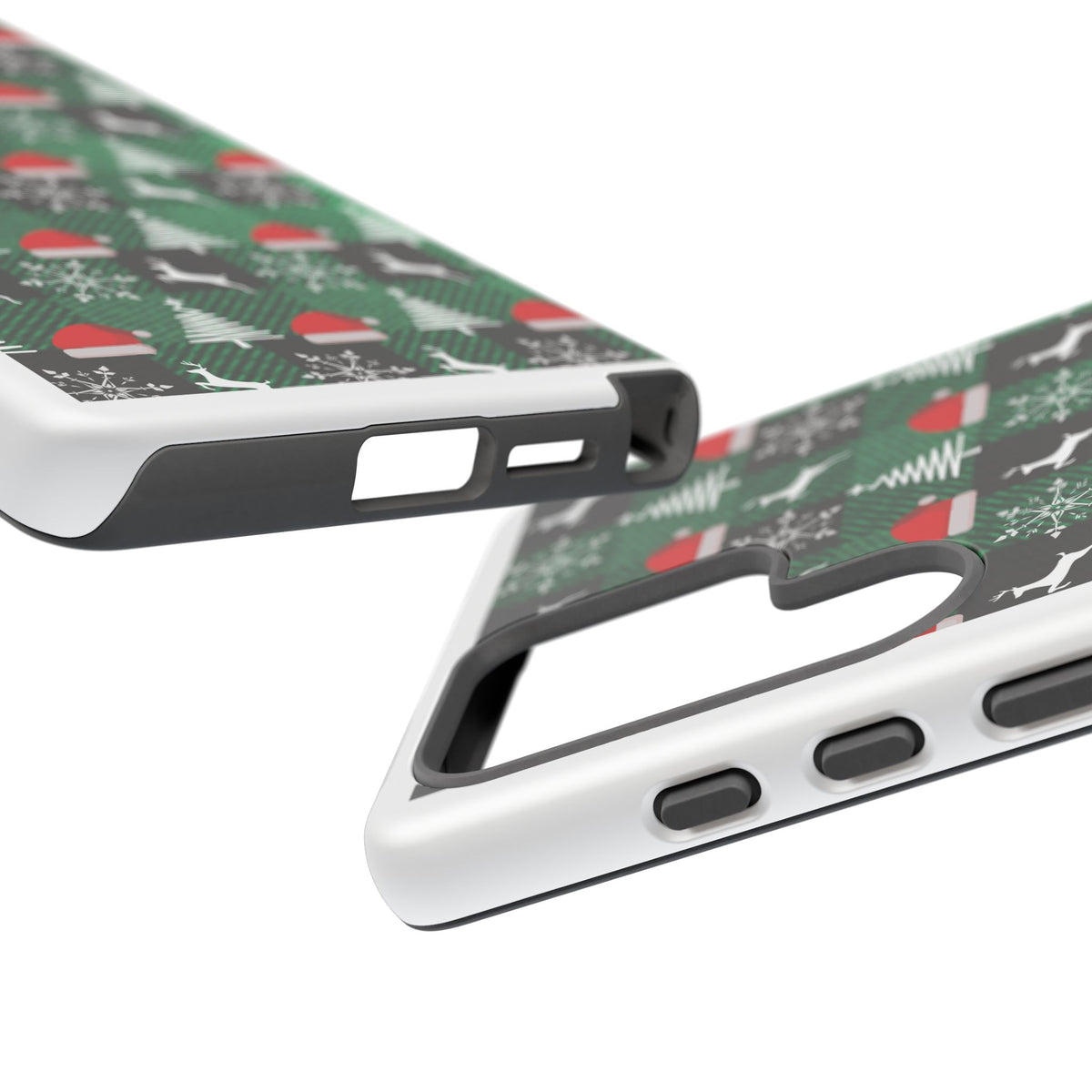 Christmas Plaid Phone Case – Santa Hats, Trees & Reindeer Holiday Pattern