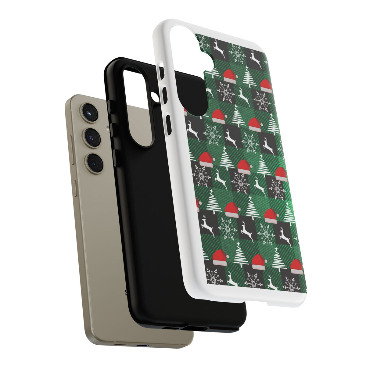 Christmas Plaid Phone Case – Santa Hats, Trees & Reindeer Holiday Pattern