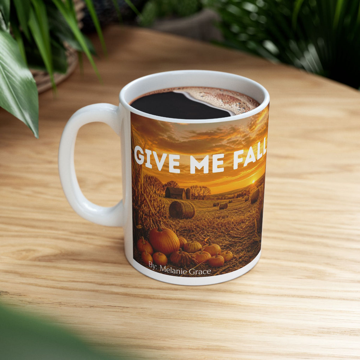 Autumn Harvest Ceramic Mug – 'Give Me Fall' Pumpkin & Sunrise Coffee Cup (11oz/15oz)