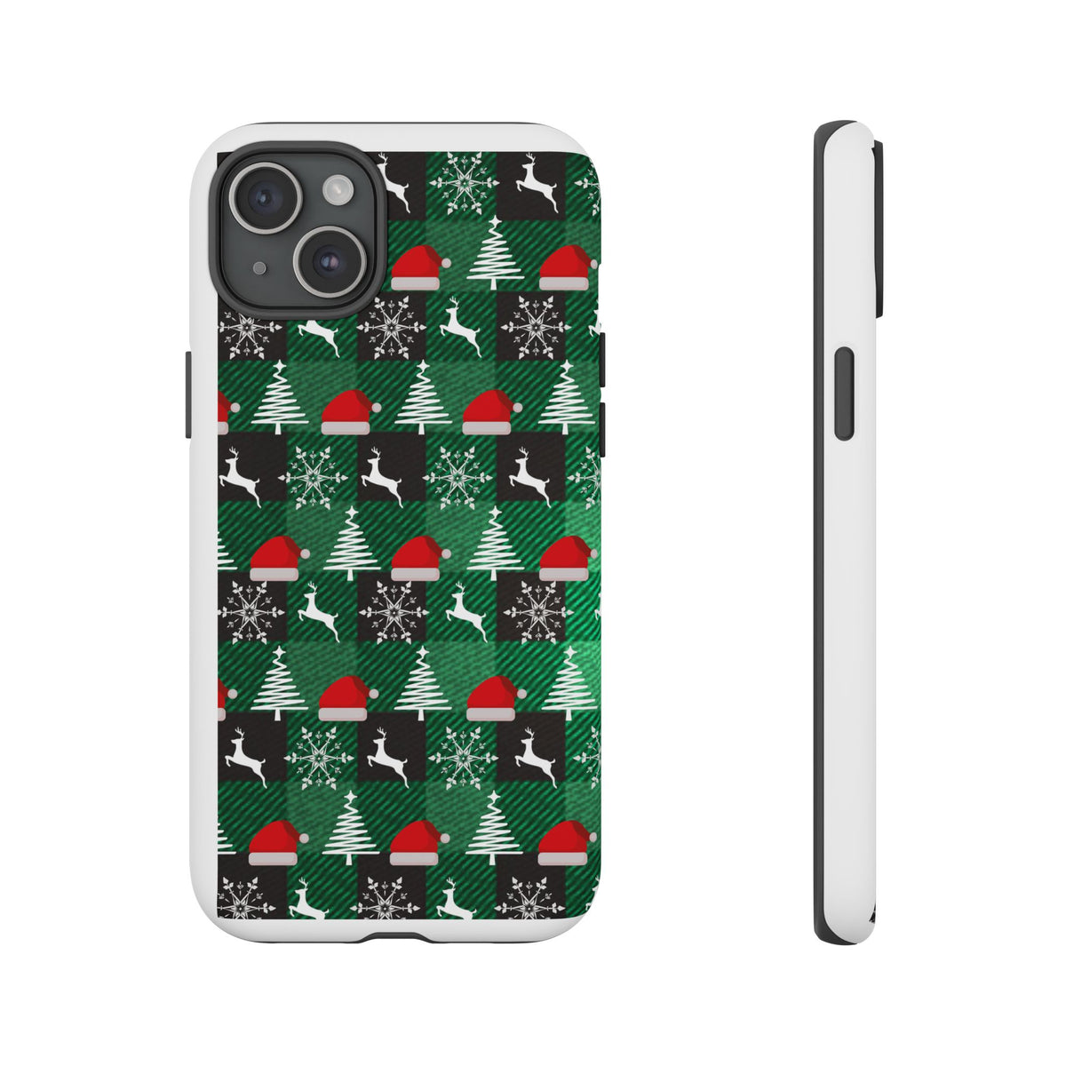 Christmas Plaid Phone Case – Santa Hats, Trees & Reindeer Holiday Pattern
