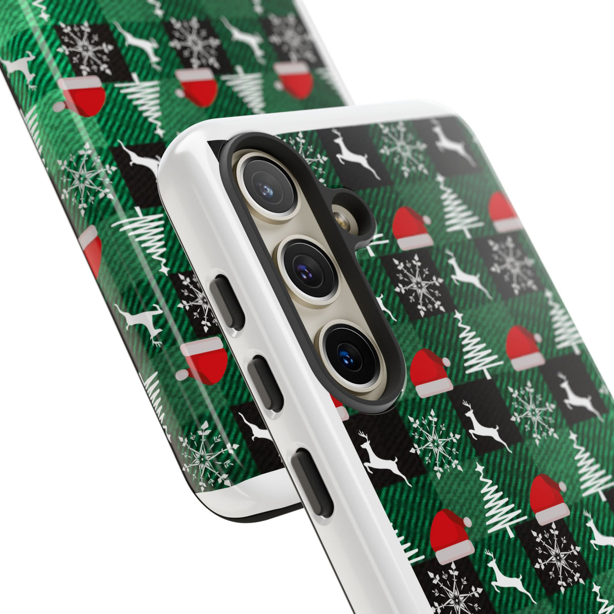 Christmas Plaid Phone Case – Santa Hats, Trees & Reindeer Holiday Pattern