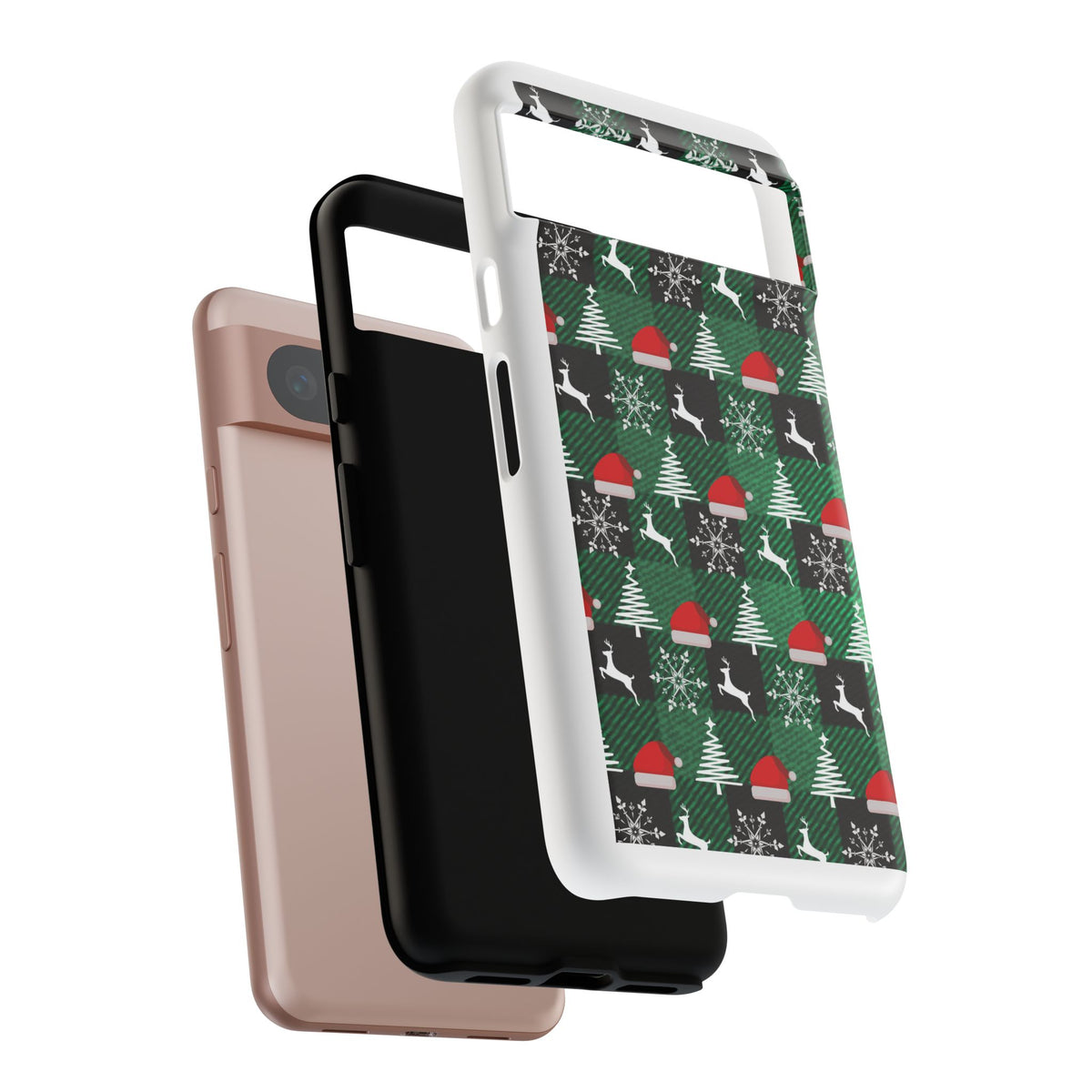 Christmas Plaid Phone Case – Santa Hats, Trees & Reindeer Holiday Pattern