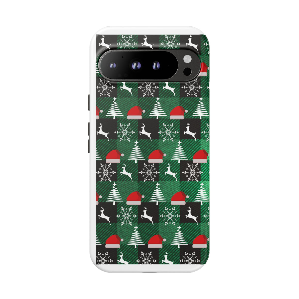 Christmas Plaid Phone Case – Santa Hats, Trees & Reindeer Holiday Pattern