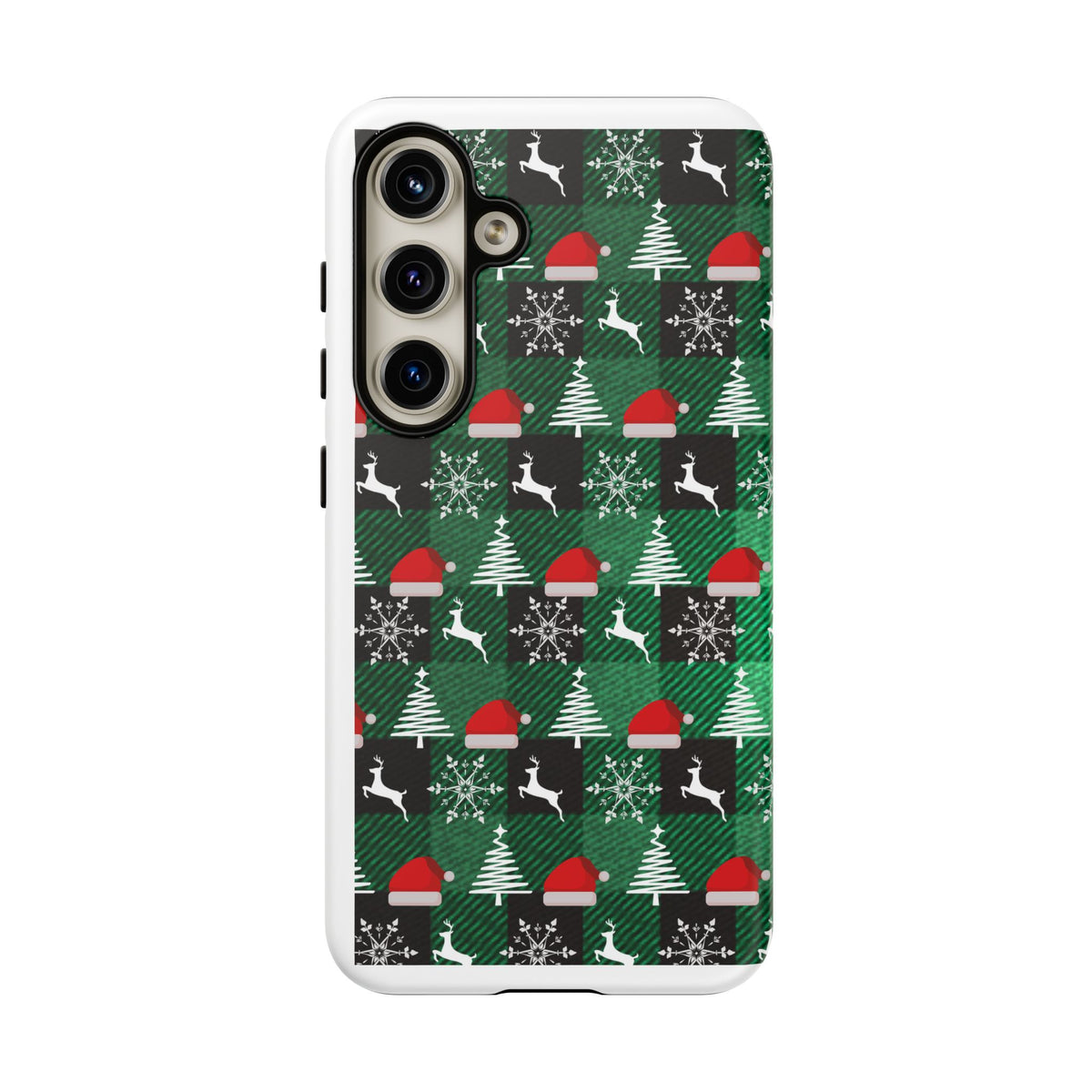 Christmas Plaid Phone Case – Santa Hats, Trees & Reindeer Holiday Pattern