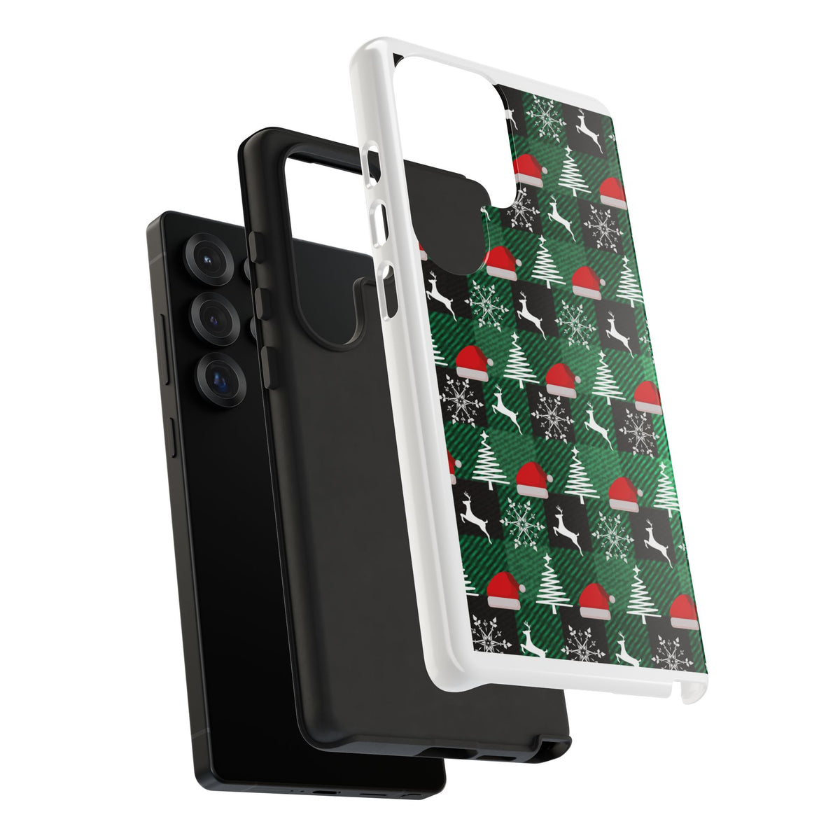 Christmas Plaid Phone Case – Santa Hats, Trees & Reindeer Holiday Pattern