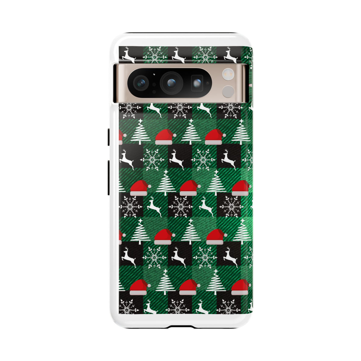 Christmas Plaid Phone Case – Santa Hats, Trees & Reindeer Holiday Pattern