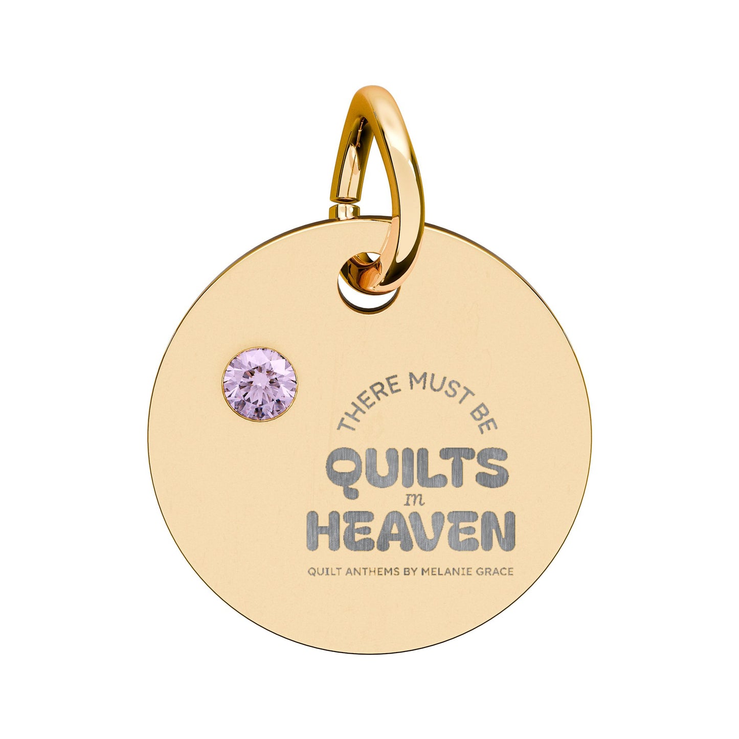 Birthstone Circle Charm — Engraved Personalized Pendant (Quilts of Heaven)