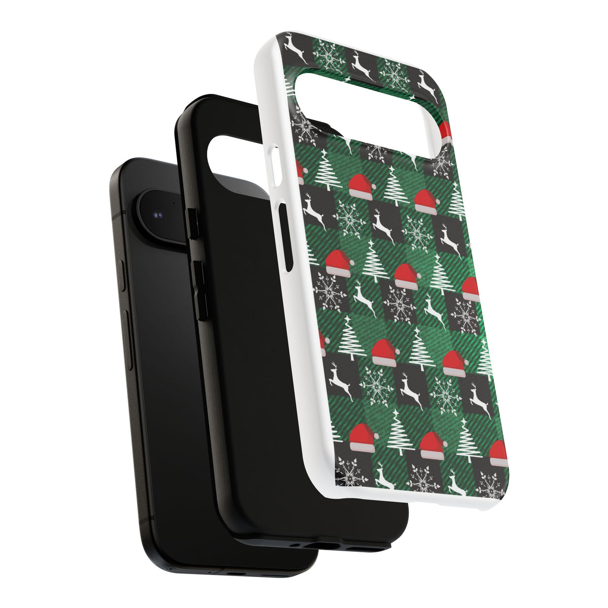 Christmas Plaid Phone Case – Santa Hats, Trees & Reindeer Holiday Pattern