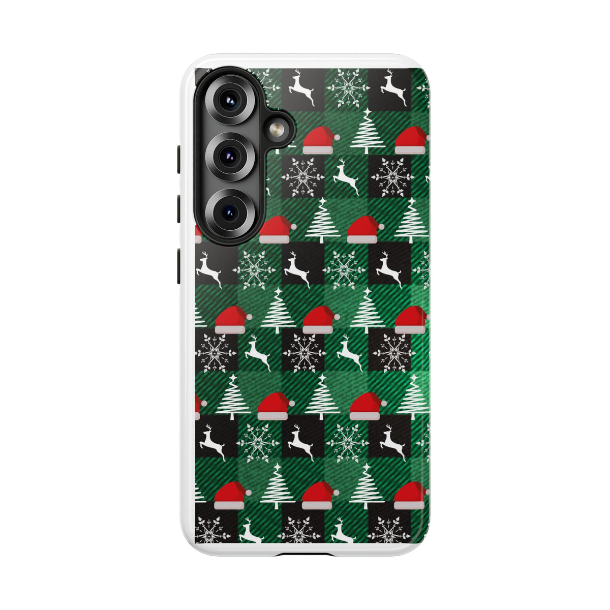 Christmas Plaid Phone Case – Santa Hats, Trees & Reindeer Holiday Pattern