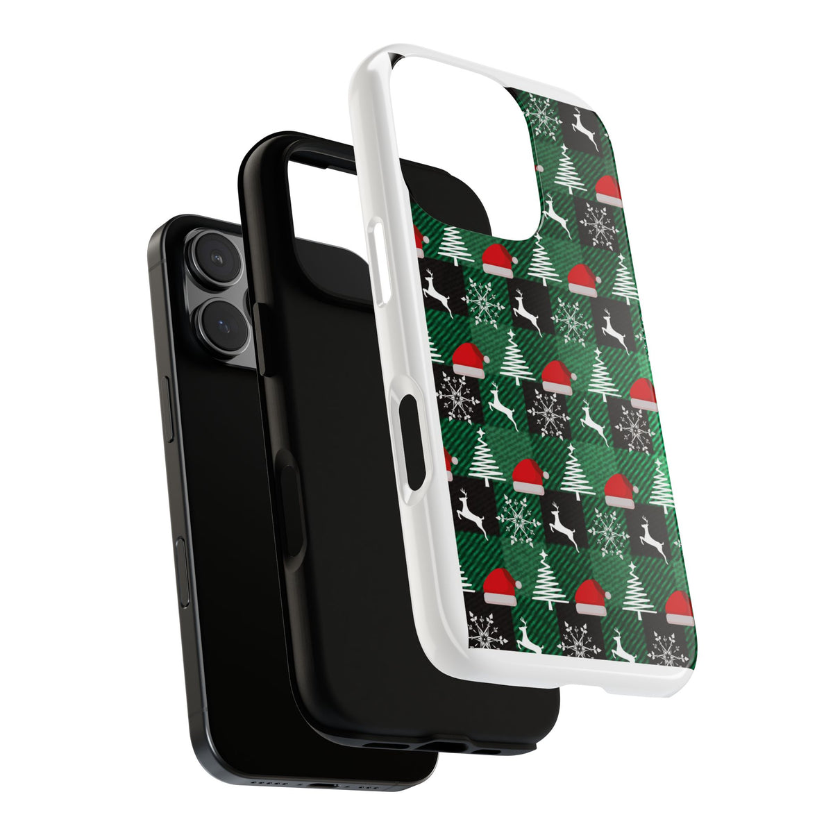 Christmas Plaid Phone Case – Santa Hats, Trees & Reindeer Holiday Pattern