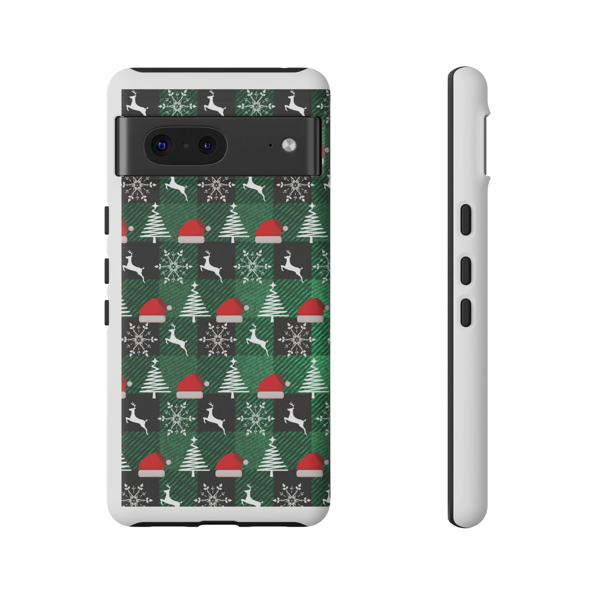 Christmas Plaid Phone Case – Santa Hats, Trees & Reindeer Holiday Pattern