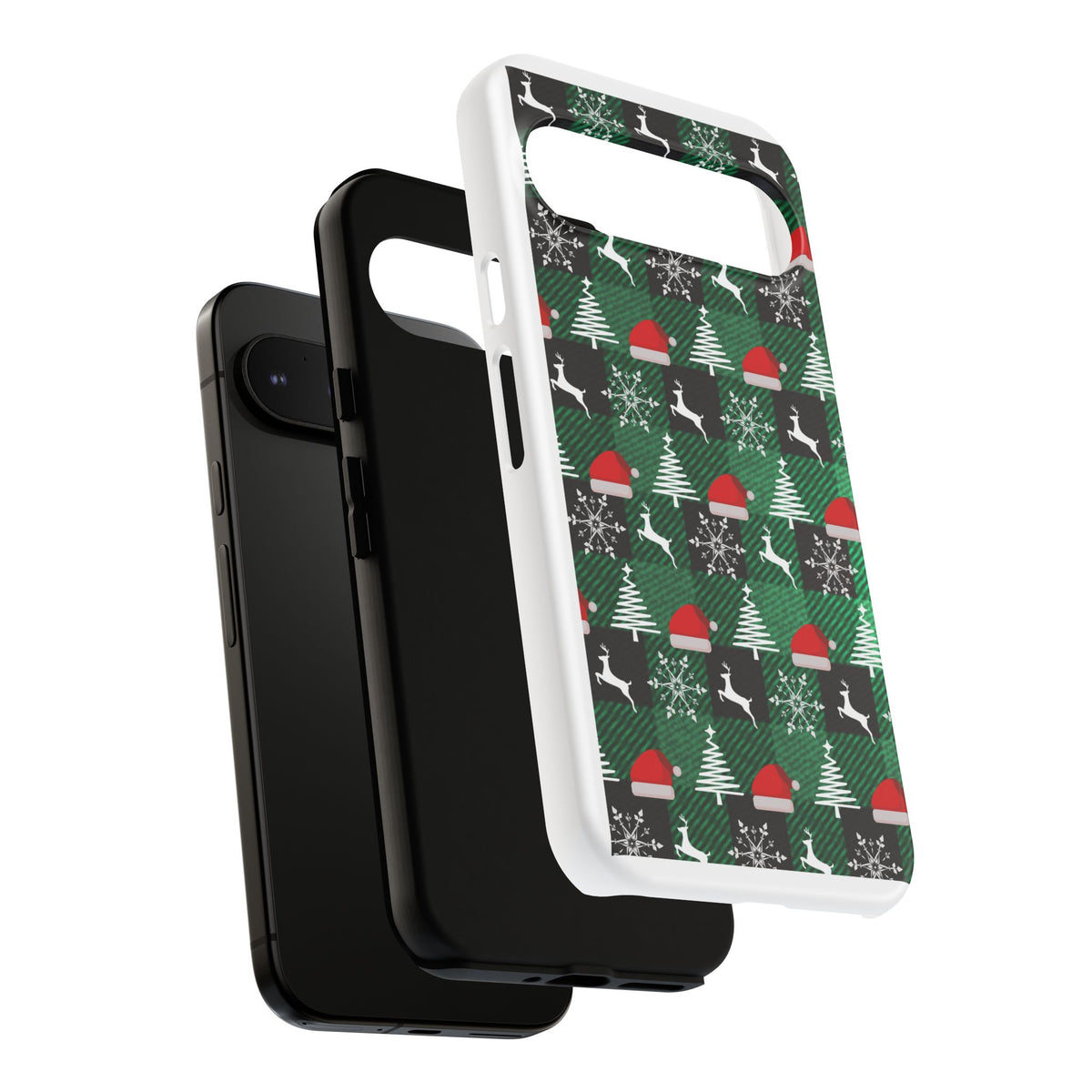 Christmas Plaid Phone Case – Santa Hats, Trees & Reindeer Holiday Pattern