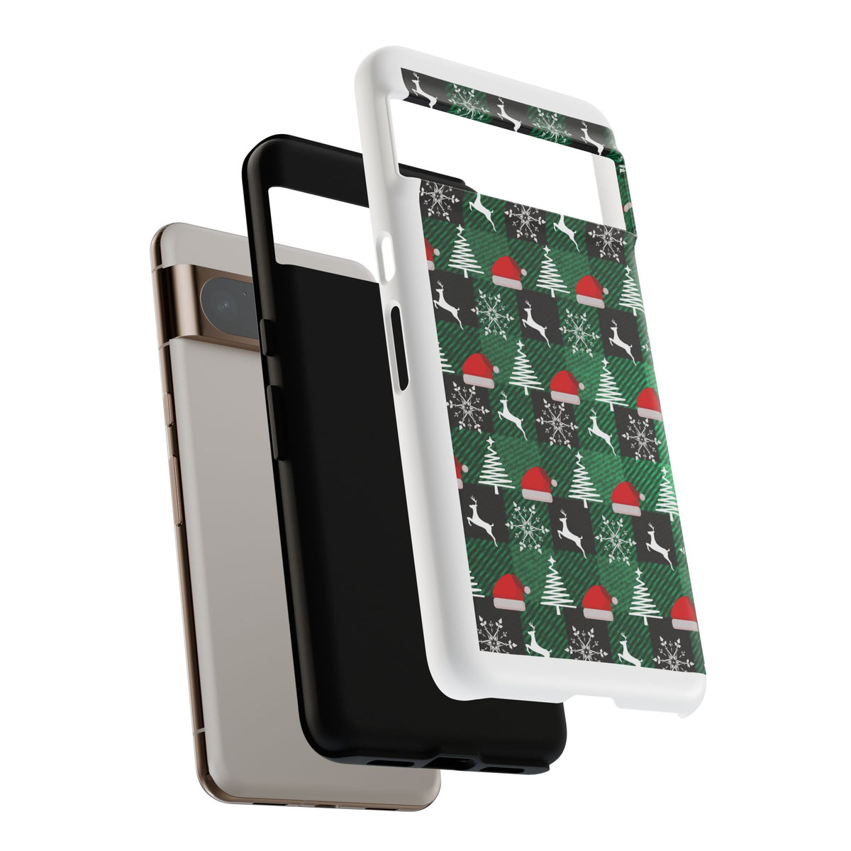 Christmas Plaid Phone Case – Santa Hats, Trees & Reindeer Holiday Pattern