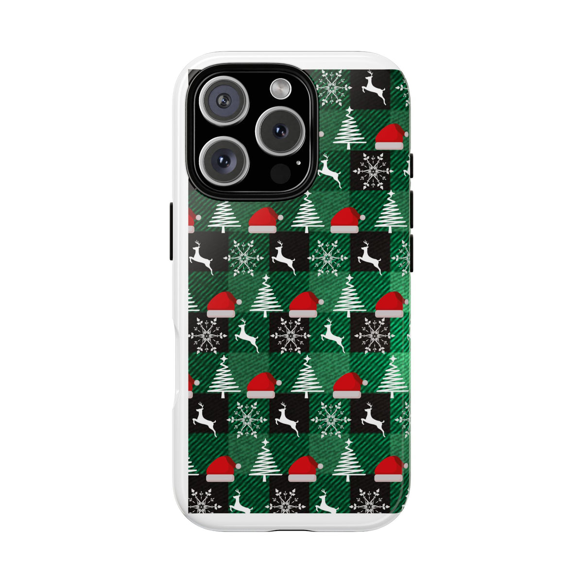 Christmas Plaid Phone Case – Santa Hats, Trees & Reindeer Holiday Pattern