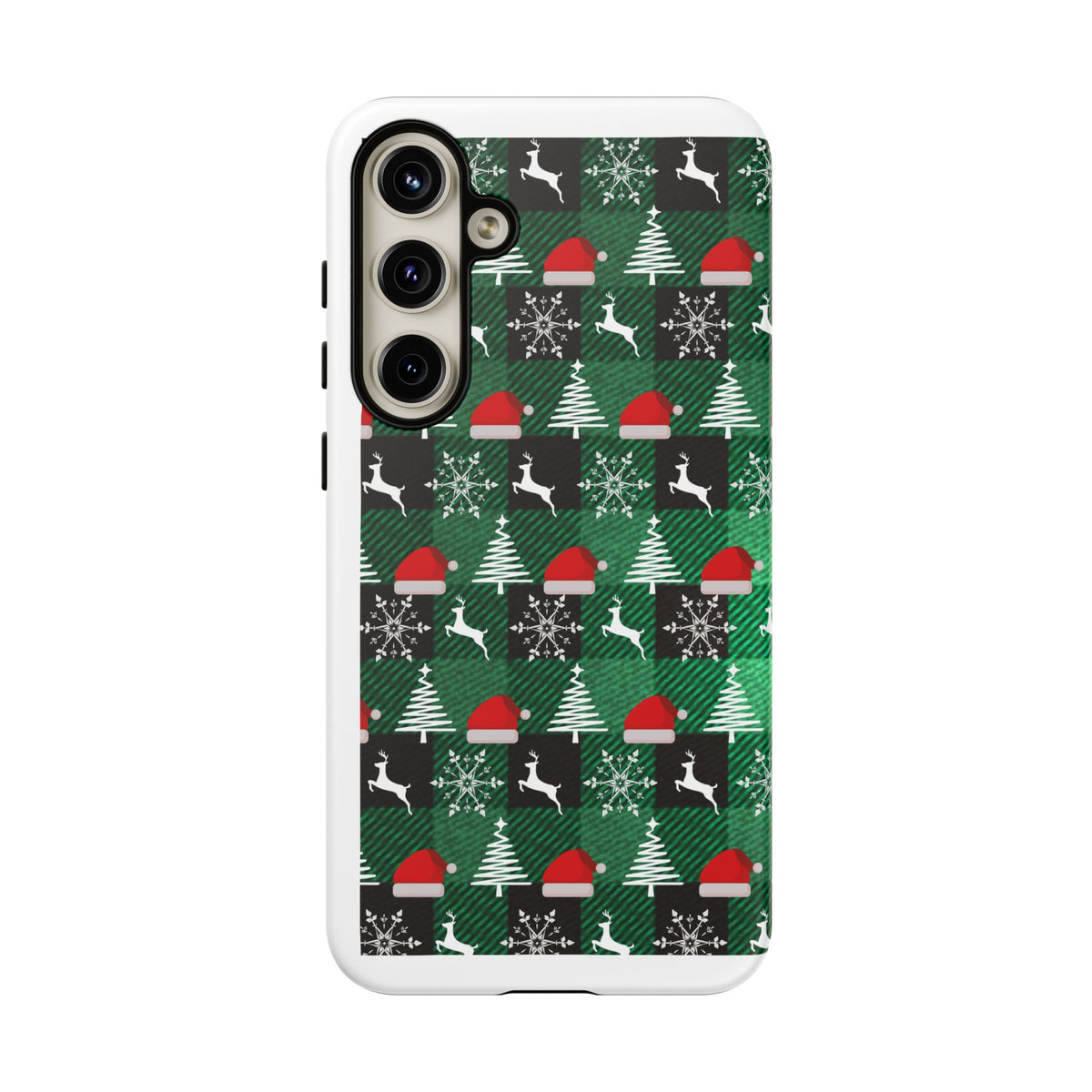 Christmas Plaid Phone Case – Santa Hats, Trees & Reindeer Holiday Pattern