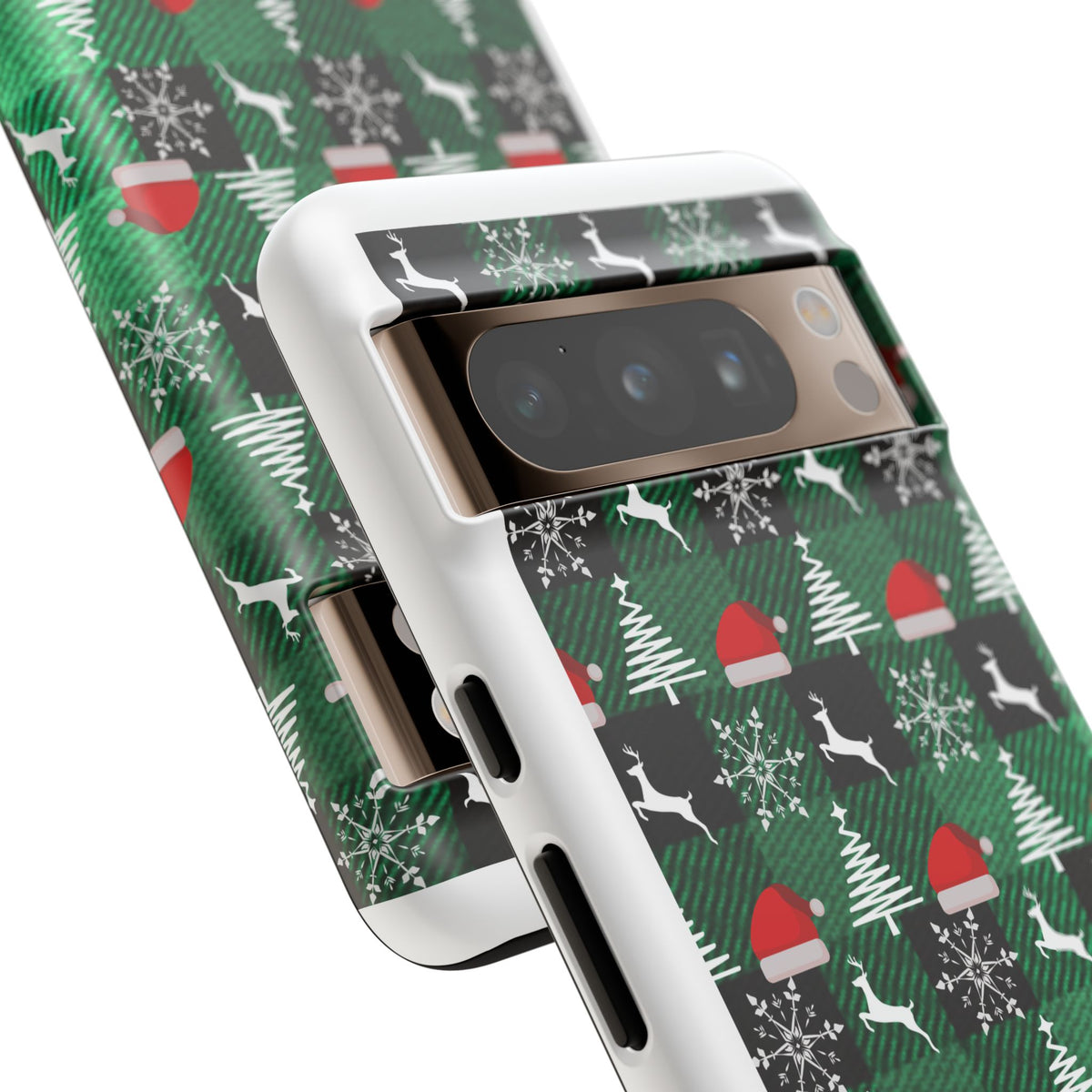 Christmas Plaid Phone Case – Santa Hats, Trees & Reindeer Holiday Pattern