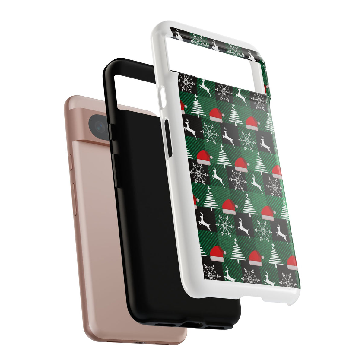 Christmas Plaid Phone Case – Santa Hats, Trees & Reindeer Holiday Pattern