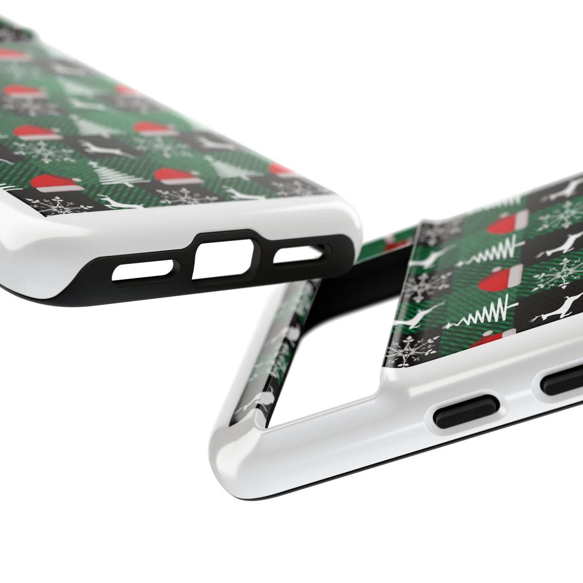 Christmas Plaid Phone Case – Santa Hats, Trees & Reindeer Holiday Pattern
