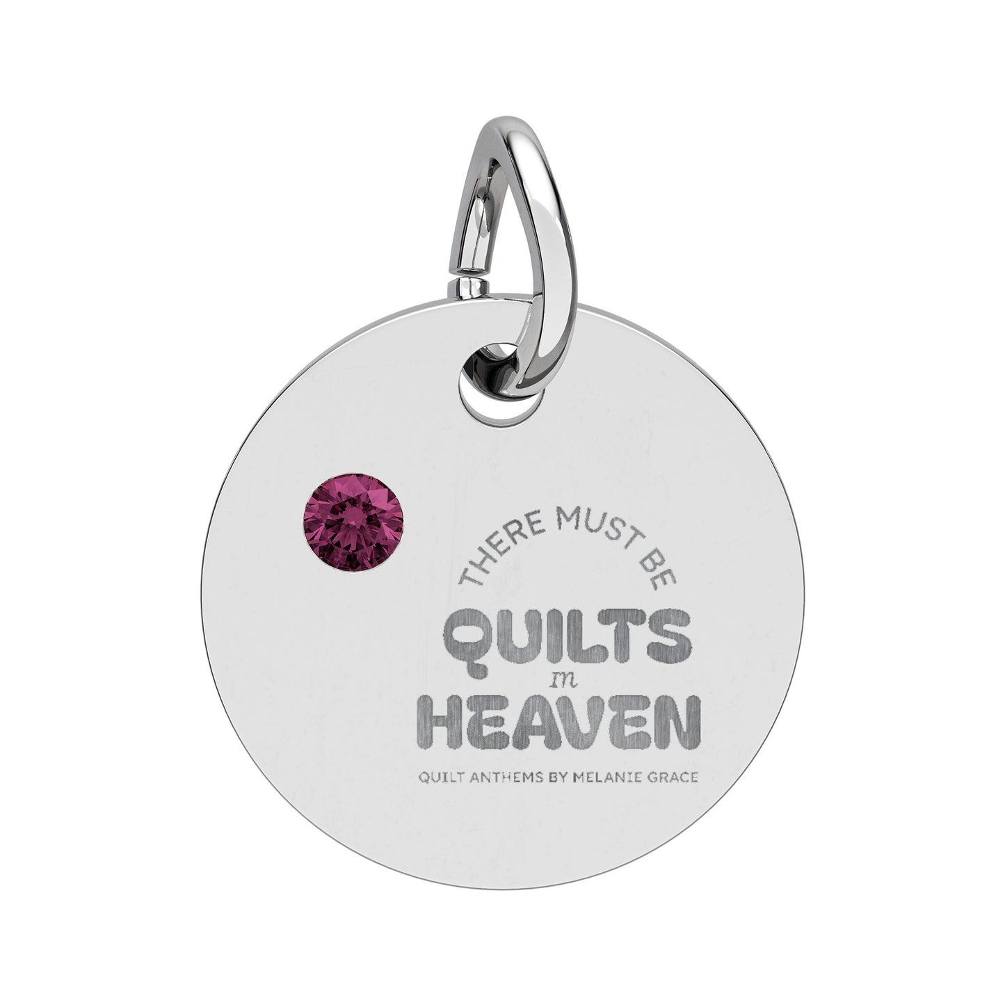 Birthstone Circle Charm — Engraved Personalized Pendant (Quilts of Heaven)